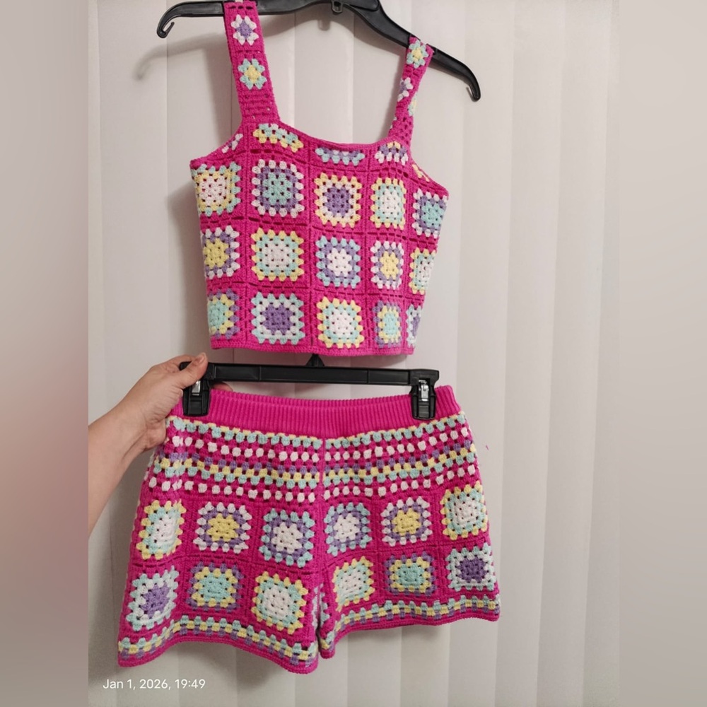 Design History Girl's Crochet Shorts 2-Piece Set, Size L